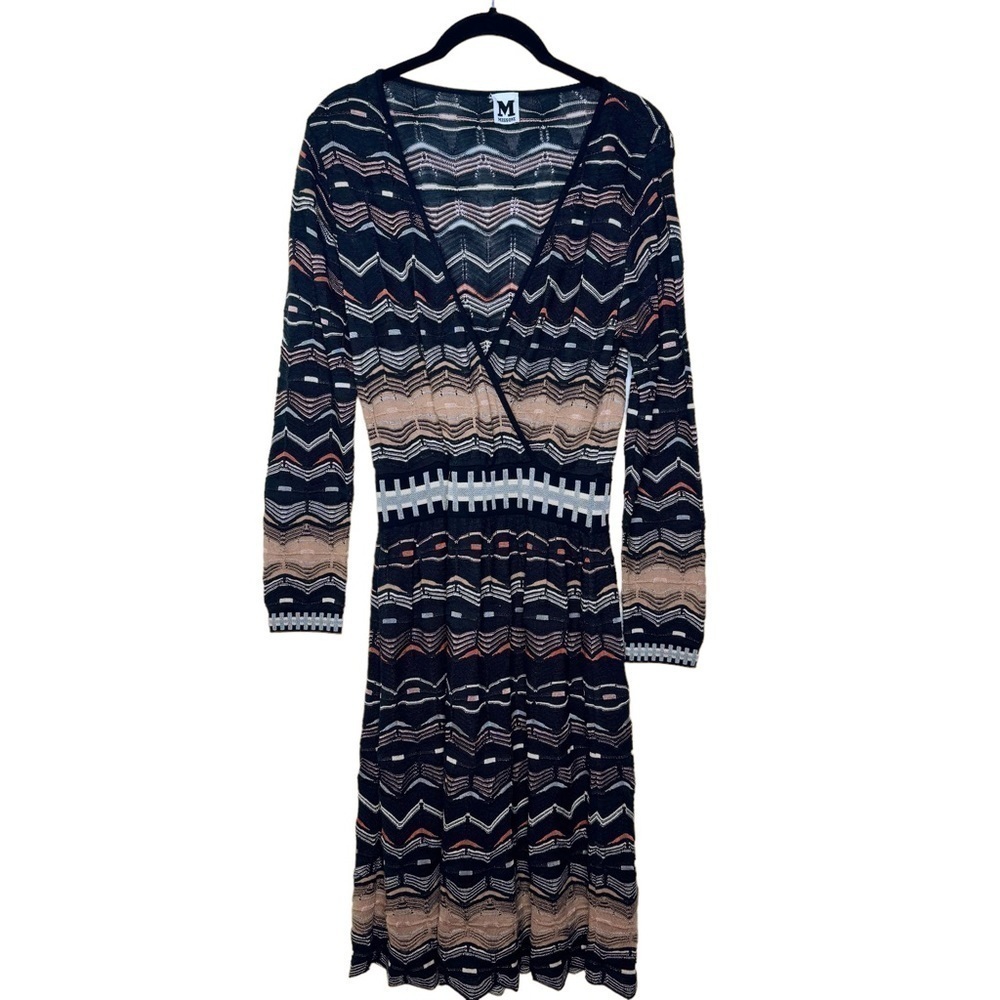 Missoni Navy, Beige & White Zigzag Knit Wrap Dress